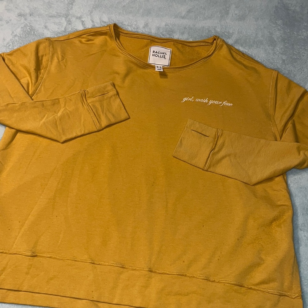 EUC Rachel Hollis top, size S embroidered with “girl, wash your face”